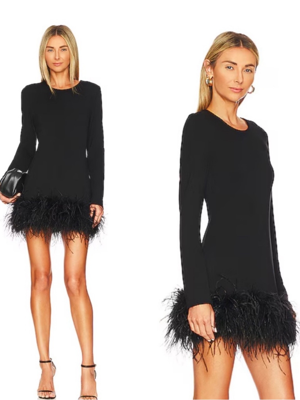 Lamarque Bahira Knit Feather Trim Mini Dress in Black Revolve Large